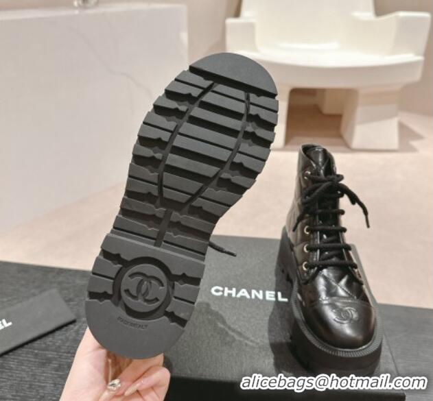 Cheap Price Chanel Quilted Calfskin Platform Lace up Ankle Boots Black 816132