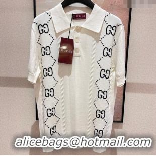 Unique Discount Gucci GG Knit Polo T-shirt G72633 White 2024 (For Men)