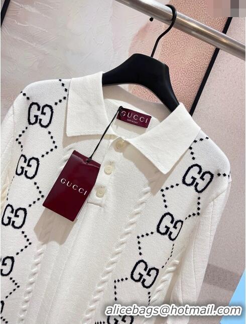 Unique Discount Gucci GG Knit Polo T-shirt G72633 White 2024 (For Men)