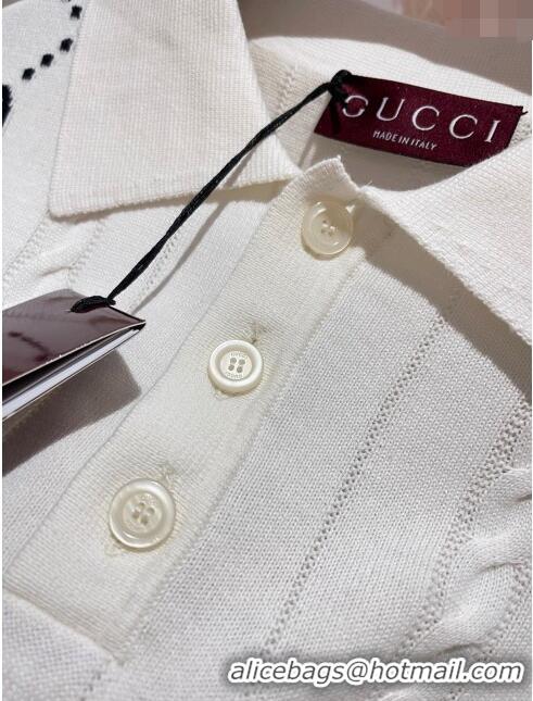 Unique Discount Gucci GG Knit Polo T-shirt G72633 White 2024 (For Men)