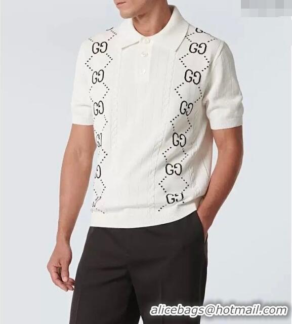 Unique Discount Gucci GG Knit Polo T-shirt G72633 White 2024 (For Men)