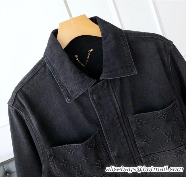 Luxury Discount Louis Vuitton Denim Jacket LV72637 Black 2024 (For Men)