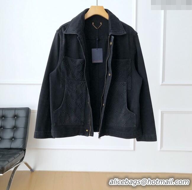 Luxury Discount Louis Vuitton Denim Jacket LV72637 Black 2024 (For Men)