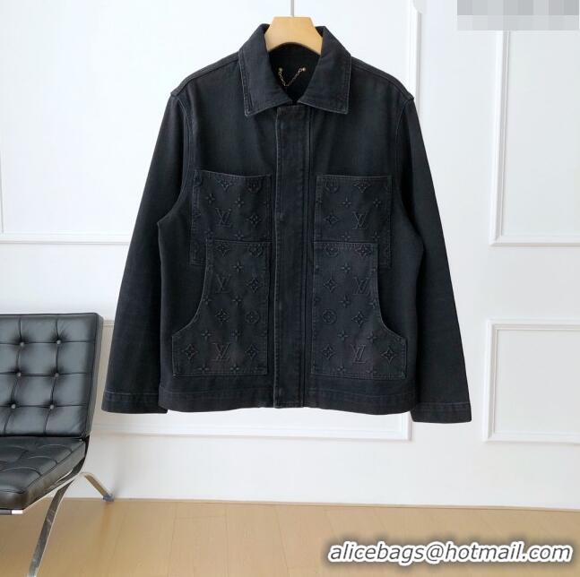 Luxury Discount Louis Vuitton Denim Jacket LV72637 Black 2024 (For Men)