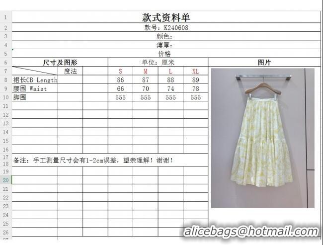 Big Discount Dior Cotton Skirt D8709 Yellow 2024