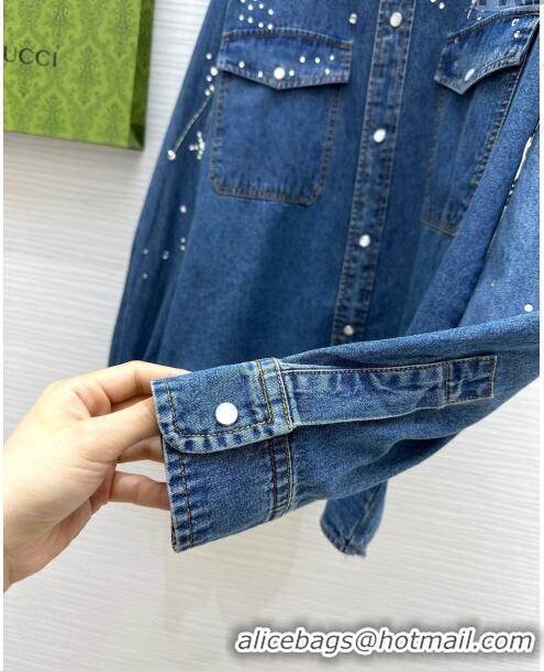 Top Quality Gucci Denim Shirt with Crystals G8722 Blue 2024