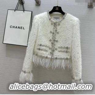 Well Crafted Chanel Ostrich Feather Jacket CH8718 White 2024