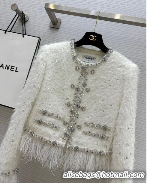 Well Crafted Chanel Ostrich Feather Jacket CH8718 White 2024