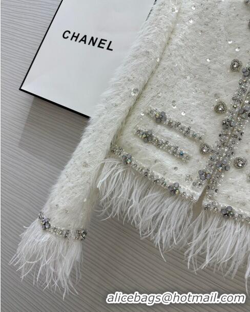 Well Crafted Chanel Ostrich Feather Jacket CH8718 White 2024