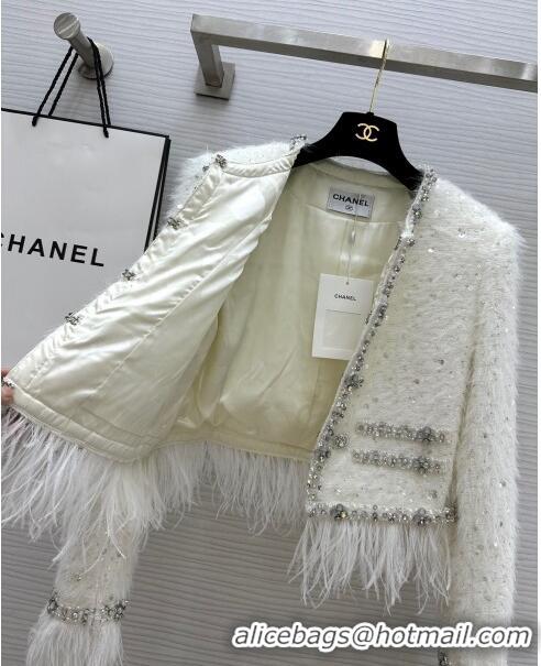 Well Crafted Chanel Ostrich Feather Jacket CH8718 White 2024