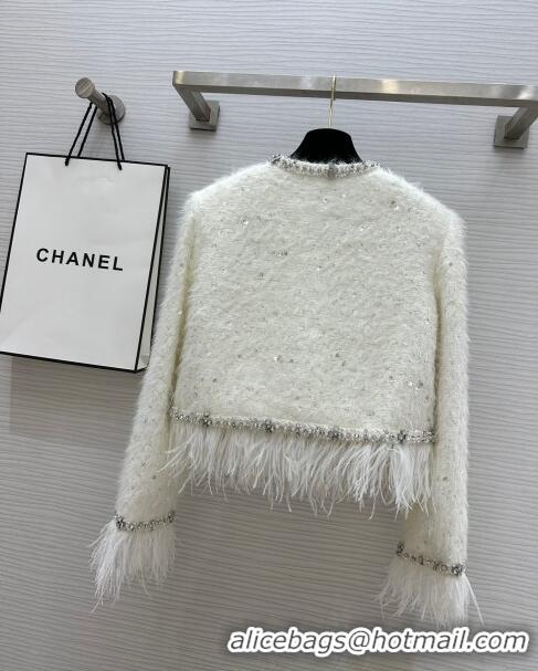 Well Crafted Chanel Ostrich Feather Jacket CH8718 White 2024