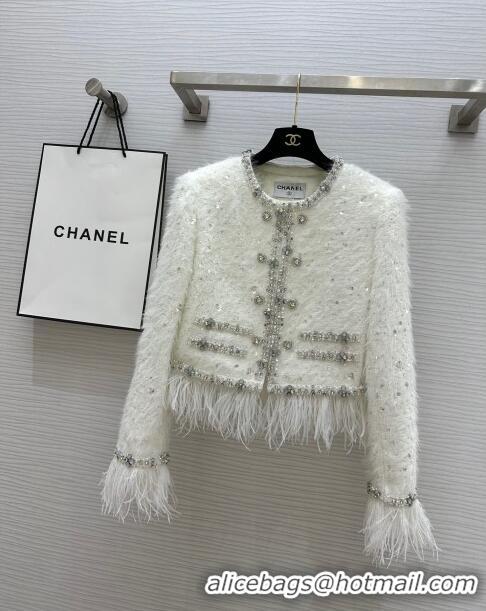 Well Crafted Chanel Ostrich Feather Jacket CH8718 White 2024