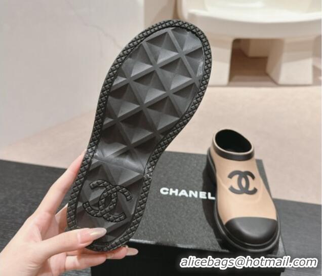 Top Design Chanel Rubber Ankle Rain Boots Beige 817005