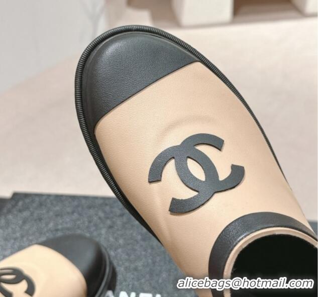 Top Design Chanel Rubber Ankle Rain Boots Beige 817005