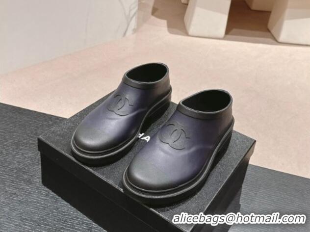 Pretty Style Chanel Rubber Ankle Rain Boots Dark Blue 817007