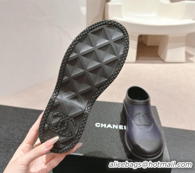 Pretty Style Chanel Rubber Ankle Rain Boots Dark Blue 817007