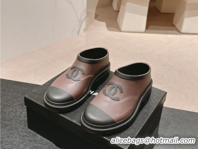 Low Price Chanel Rubber Ankle Rain Boots Brown 817008