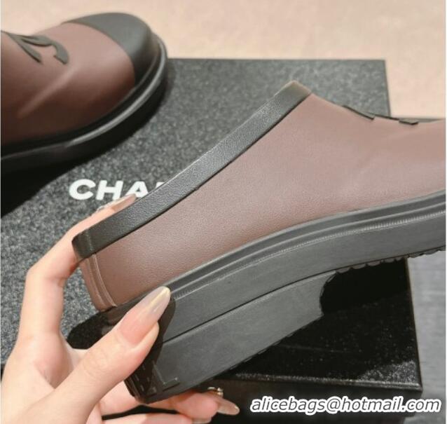 Low Price Chanel Rubber Ankle Rain Boots Brown 817008