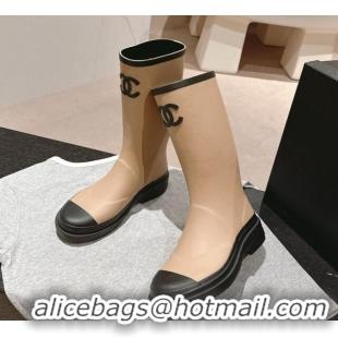 Cheap Price Chanel Rubber High Rain Boots Beige 817010