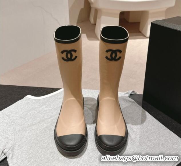 Cheap Price Chanel Rubber High Rain Boots Beige 817010