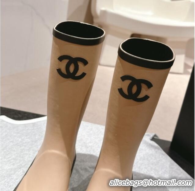 Cheap Price Chanel Rubber High Rain Boots Beige 817010