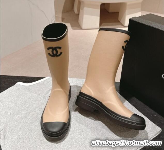 Cheap Price Chanel Rubber High Rain Boots Beige 817010