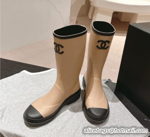 Cheap Price Chanel Rubber High Rain Boots Beige 817010