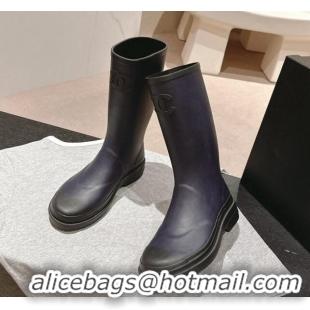 Unique Style Chanel Rubber High Rain Boots Dark Blue 817011