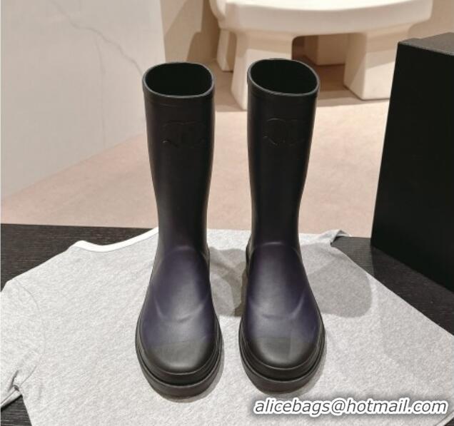 Unique Style Chanel Rubber High Rain Boots Dark Blue 817011