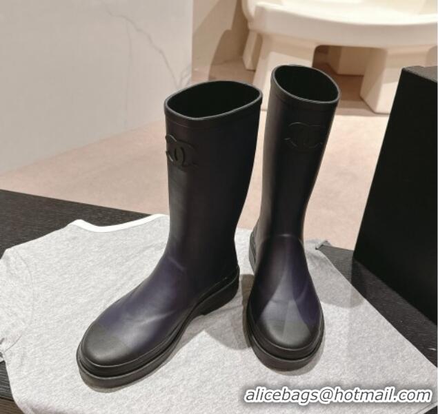 Unique Style Chanel Rubber High Rain Boots Dark Blue 817011