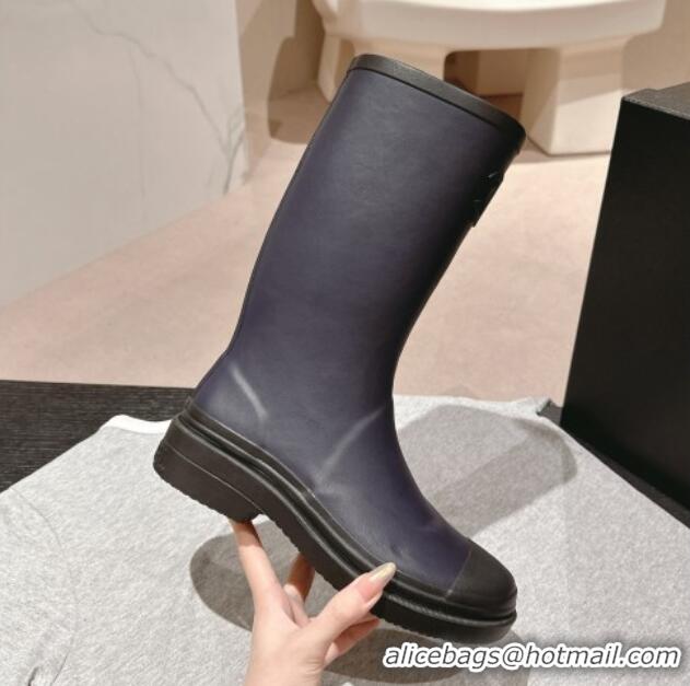 Unique Style Chanel Rubber High Rain Boots Dark Blue 817011