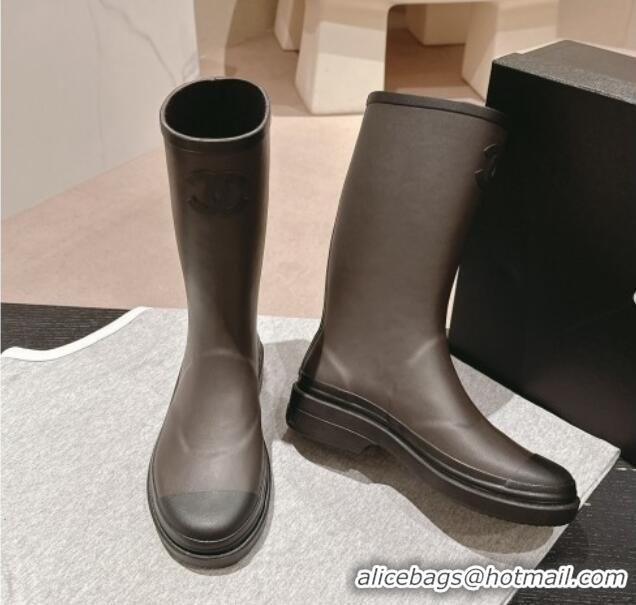 Shop Duplicate Chanel Rubber High Rain Boots Grey 817012