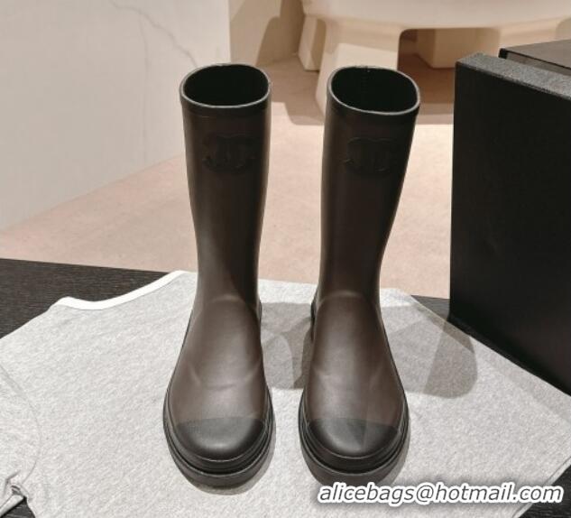 Shop Duplicate Chanel Rubber High Rain Boots Grey 817012