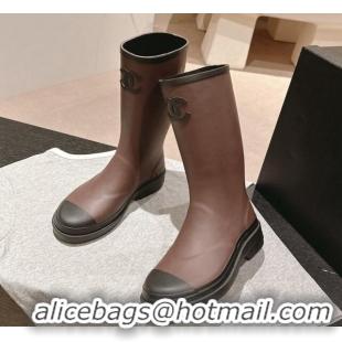 Most Popular Chanel Rubber High Rain Boots Brown 817013