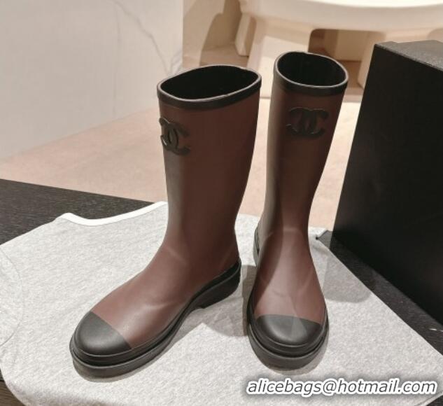 Most Popular Chanel Rubber High Rain Boots Brown 817013