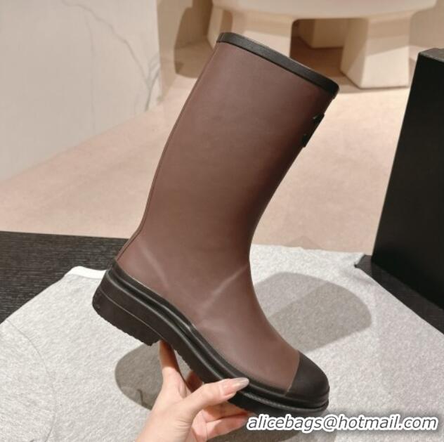 Most Popular Chanel Rubber High Rain Boots Brown 817013