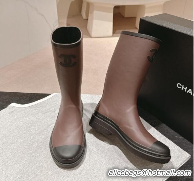 Most Popular Chanel Rubber High Rain Boots Brown 817013