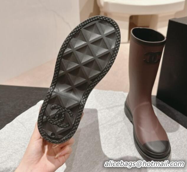 Most Popular Chanel Rubber High Rain Boots Brown 817013