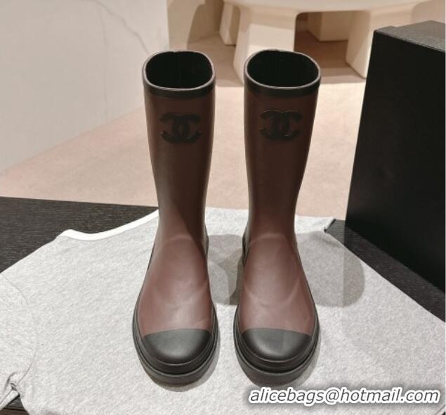 Most Popular Chanel Rubber High Rain Boots Brown 817013