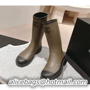 Good Product Chanel Rubber High Rain Boots Khaki Green 817014