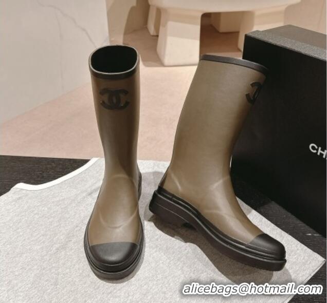 Good Product Chanel Rubber High Rain Boots Khaki Green 817014