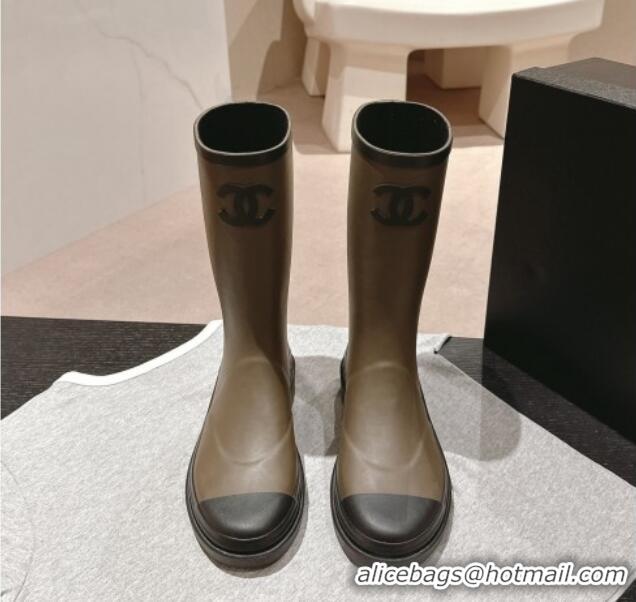 Good Product Chanel Rubber High Rain Boots Khaki Green 817014