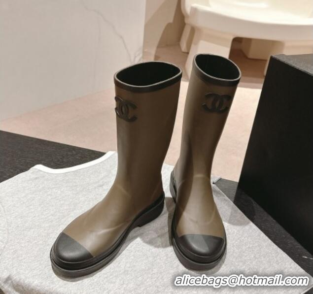 Good Product Chanel Rubber High Rain Boots Khaki Green 817014