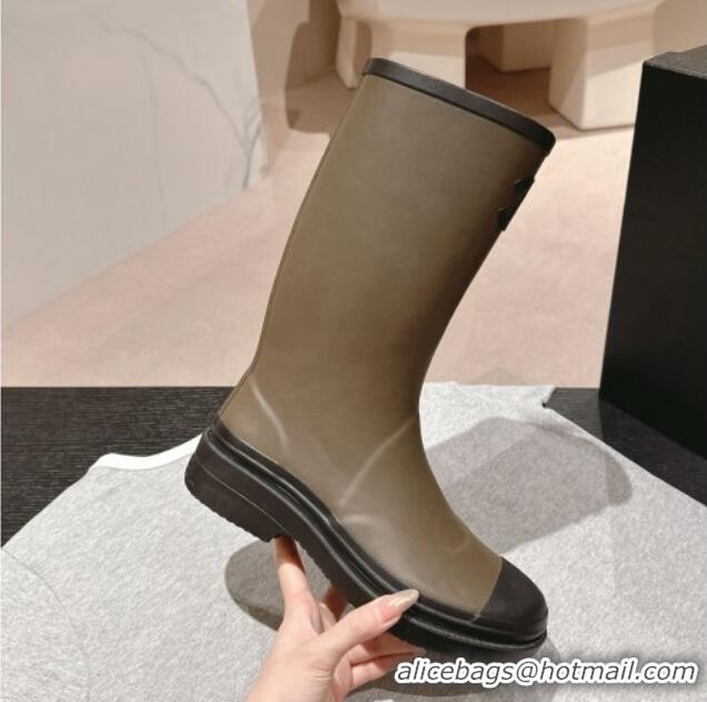 Good Product Chanel Rubber High Rain Boots Khaki Green 817014