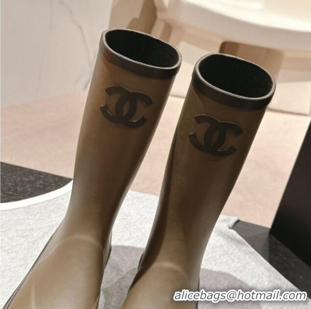 Good Product Chanel Rubber High Rain Boots Khaki Green 817014