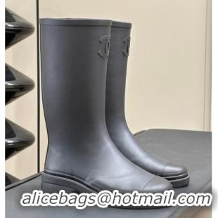 Big Discount Chanel Rubber High Rain Boots Black 817015