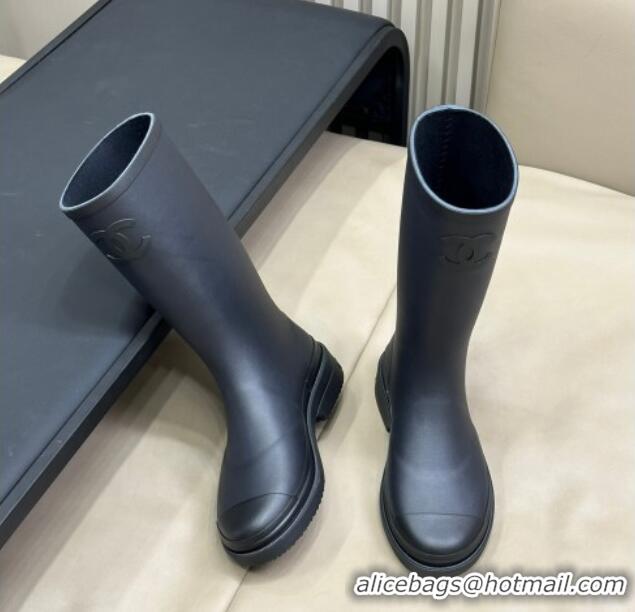 Big Discount Chanel Rubber High Rain Boots Black 817015