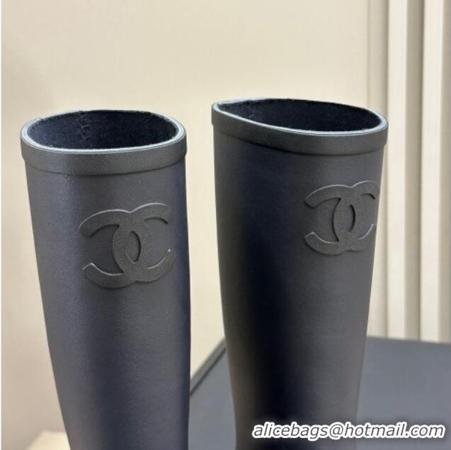 Big Discount Chanel Rubber High Rain Boots Black 817015