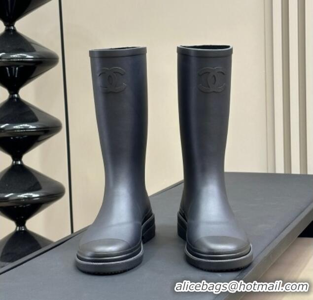 Big Discount Chanel Rubber High Rain Boots Black 817015