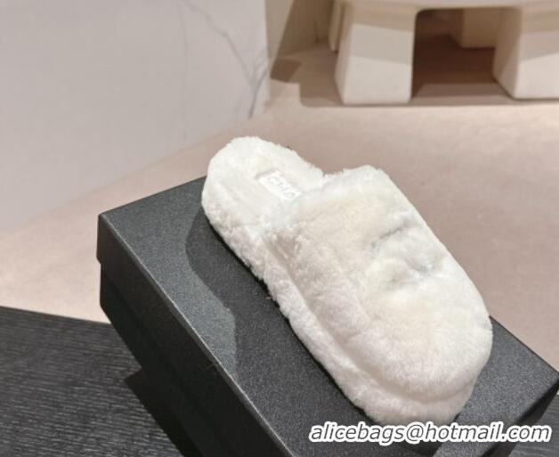 Good Quality Chanel Wool Platform Mules White 817016